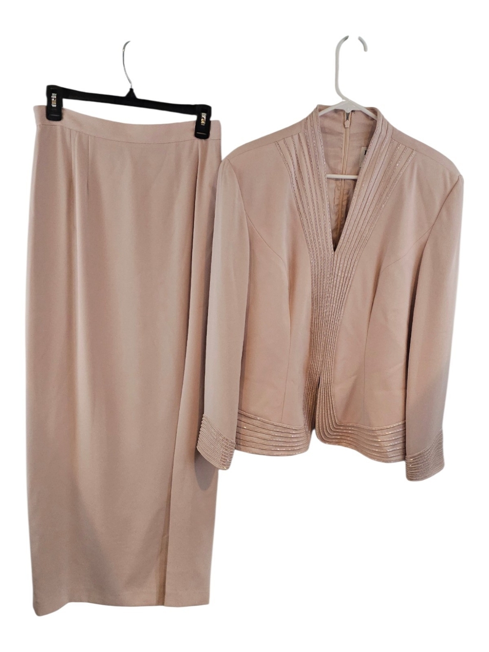 Vintage Daymor Couture Skirt Suit Beaded Trim Blush Pink Size 12
